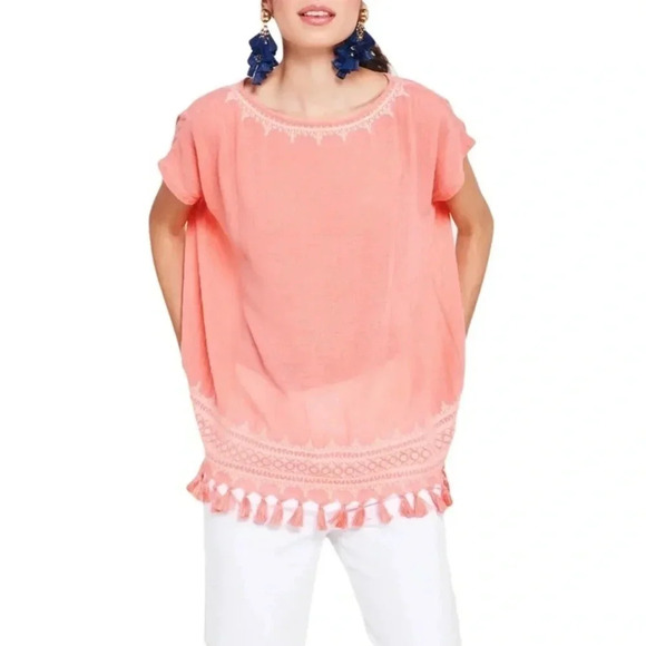 Roller Rabbit Lalla Pink Embroidered Cotton Tassel Top XS - Picture 1 of 15